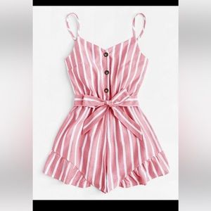 SHEIN Striped Button Front Tie
Waist Romper